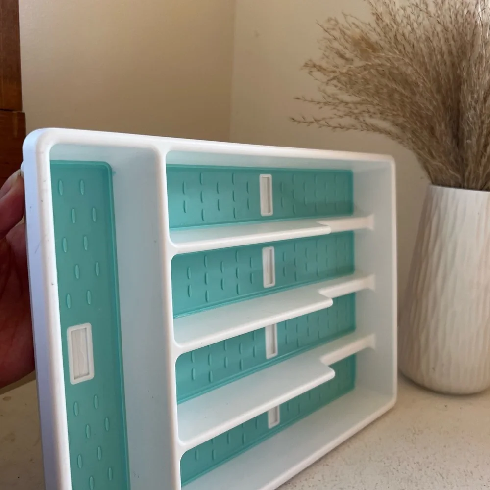 White and Teal Cutlery Tray